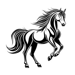 Obraz premium Elegant Stallion: A captivating black and white illustration of a majestic horse in full stride, capturing its power and grace.