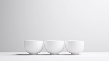 Three white ceramic bowls