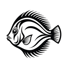 Black and White Tropical Fish Silhouette Illustration, Monochrome Fish Design, Ocean Life