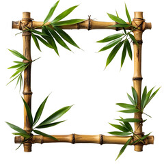 Bamboo frame with green leaves on black background