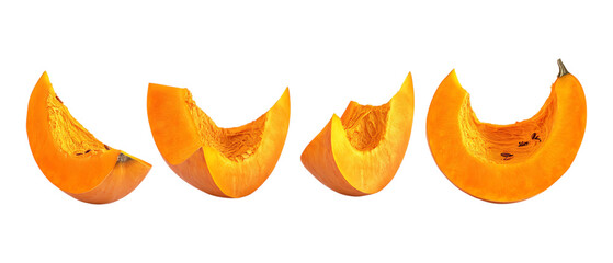Set of Roasted Pumpkin Wedges in Five Different Poses on Transparent Background for Recipe Design, Food Packaging, or Seasonal Menus
