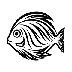 Minimalist Black and White Fish Illustration, Stylized Aquatic Animal Icon Design