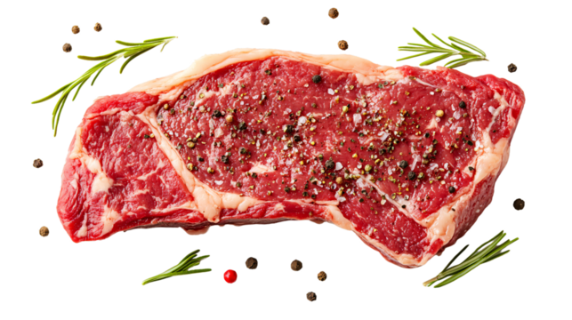 Delicious Ribeye Steak with Spices - Top View Isolated on Transparent Background