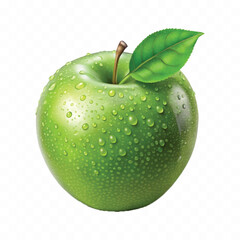 realistic 3d green apple with water drops isolated on a white background