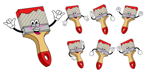 Set of Happy Paintbrush Cartoon Character