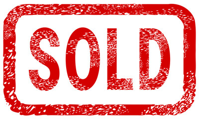 Dirty red stamp mark "SOLD" surrounded by a rounded frame (cut out)