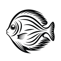 Stylized Black and White Sea Fish Icon, Ornamental Ocean Animal with Bold Lines Design