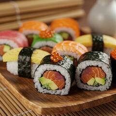 Delicious Assorted Sushi – Traditional Japanese Cuisine and Seafood