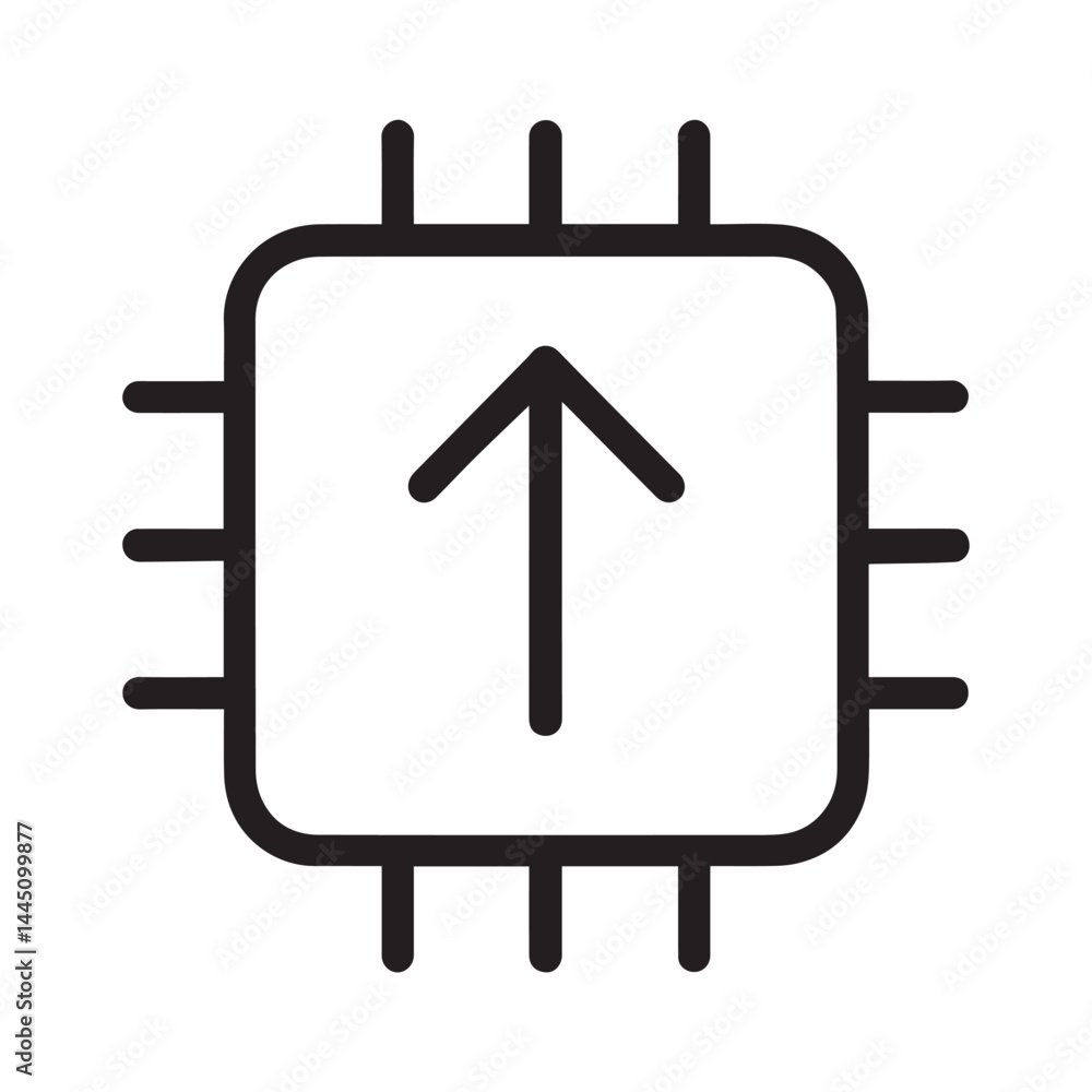 Poster processor with arrow: depicting a digital realm with a central processing unit at its core, featurin
