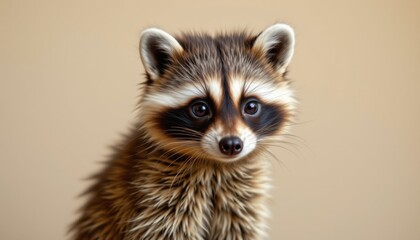 Obraz premium Curious raccoon portrait indoor setting animal photography natural environment close-up view wildlife concept