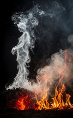 Fiery Silhouette: A striking, artistic portrayal of a woman's silhouette elegantly emerges from a swirl of smoke and fire, creating a captivating blend of elements.
