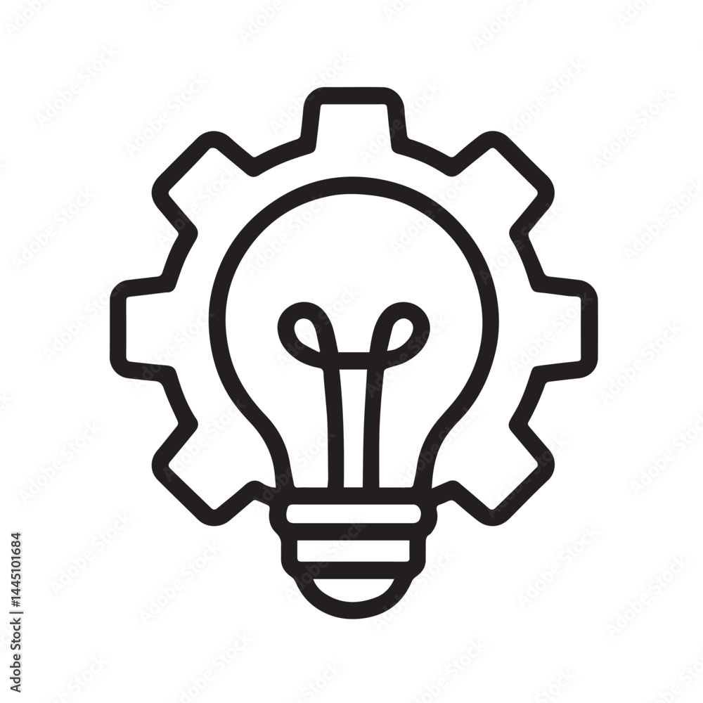 Poster creative engineering: an illuminating light bulb at the core of a gear, symbolizing innovative solut