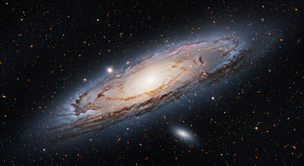 Obraz premium A spiral galaxy, surrounded by a vast expanse of stars, showcasing intricate details of its spiral arms and central bulge
