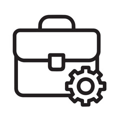 Business Briefcase with Gear: A minimalist vector illustration of a business briefcase and a gear, ideal for representing work, business, and solutions.