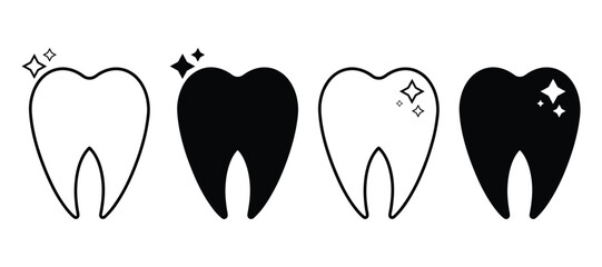 Tooth Symbols Silhouette Vector Illustration.