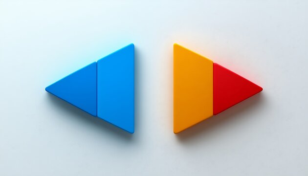 Two colorful triangular shapes, layered and juxtaposed