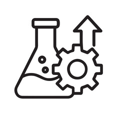 Science and progress Icon: A modern illustration depicting a laboratory flask and gear cog with an upward arrow, symbolizing the growth of science and innovative development.