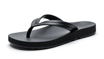 Single black flip-flop, sole up, isolated on white background, flip-flop, single