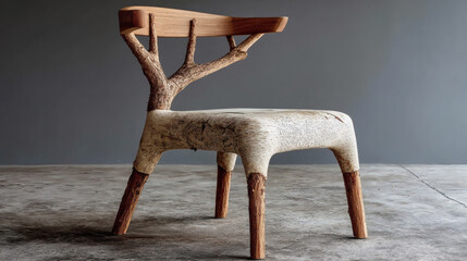 Unique Wooden Chair Design with Branch-Like Backrest and Legs