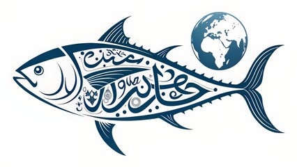 Calligraphy logo design featuring a tuna silhouette and Earth symbol, highlighting the international nature of the day.