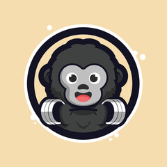 Strong Gorilla Lifting Weights Cartoon Icon Perfect for Gym or Fitness Brand