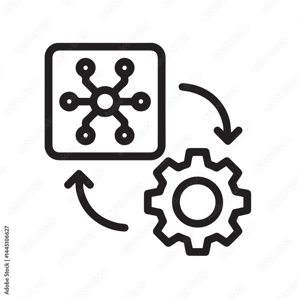 Poster data processing illustration: conceptual image showcasing data processing, digital transformation, a