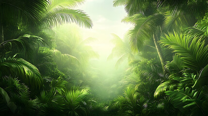 Lush Green Jungle Canopy with Bright Sunlight Shining Through th
