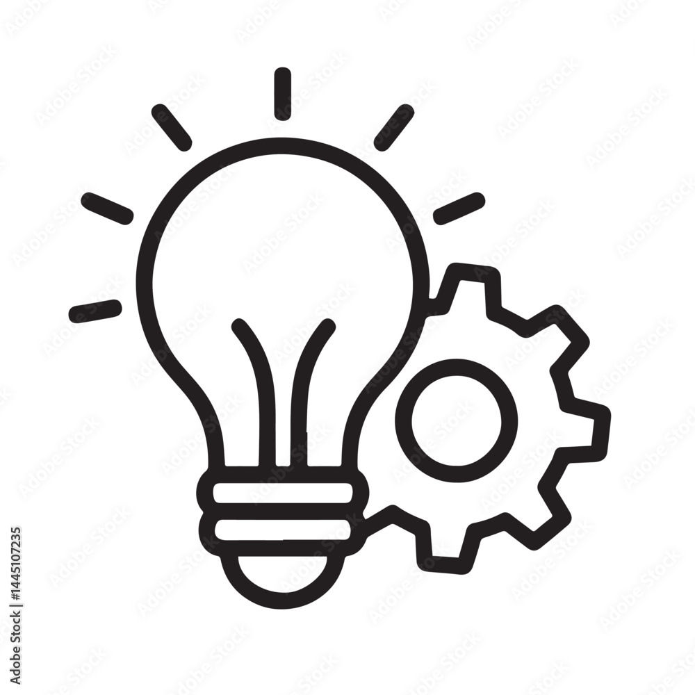 Poster Illumination and Collaboration: A dynamic vector illustration symbolizing innovation and teamwork. A radiant lightbulb paired with a cogwheel representing ideas and progress.