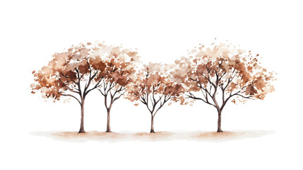 Watercolor Trees Isolated on Transparent Background: Artistic Hand Drawn Nature Illustration