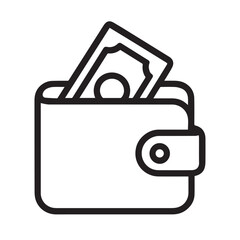 Wallet and money: A minimalist line drawing portrays a wallet containing a single banknote, symbolizing financial stability and personal finances.