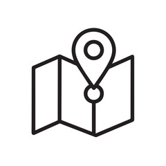 Map Location Icon: A simple yet effective illustration of a map with a pin marking a location. Perfect for use in websites, apps, and presentations, conveying direction and destination. 