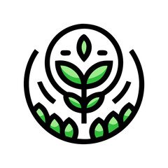Obraz premium Green , stylized logo of a plant growing in the earth, vibrant , minimalist logo featuring a stylized plant sprouting from the earth, depicted by three leaves emerging from a rounded, earth-like 