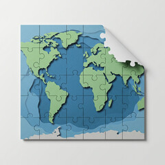World Map Puzzle Piece on Light Background  