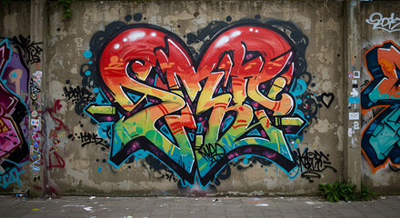 Colorful heart-shaped graffiti on a wall