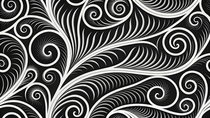 Black and White Swirl Pattern Design with Curved Lines and Spirals