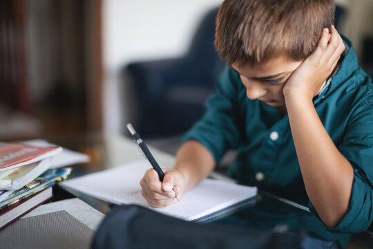 Cute boy doing his homework