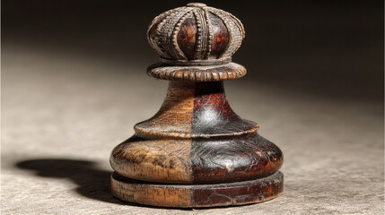 Vintage Wooden Chess Piece with Intricate Design and Dark Lighting