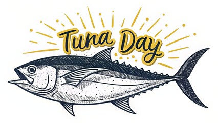 Bold graphic logo design featuring a dynamic hand-drawn tuna fish labeled ?Tuna Day? in energetic sketch style
