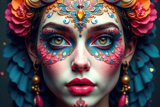 Symmetrical face pattern, intricate details, repeating motif, intricate, art, luxury