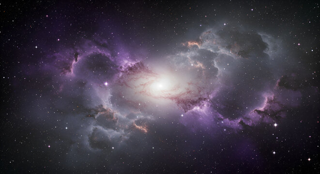 Cosmic nebula with swirling clouds of gas and dust, radiating light from a central star