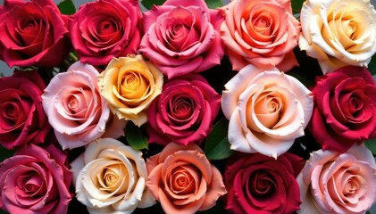 Fototapeta premium Bold blooming roses arranged in a square grid, texture, graphics, antique