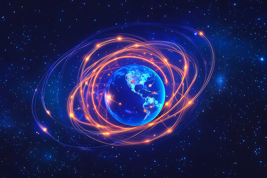 planet earth in space , binary code technology , glowing sphere on black background	 - Powered by Adobe