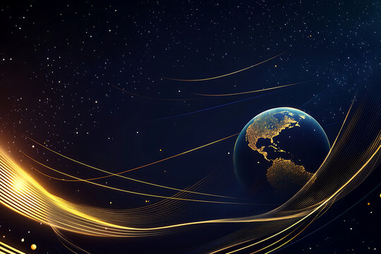 planet earth in space , binary code technology , glowing sphere on black background	 - Powered by Adobe