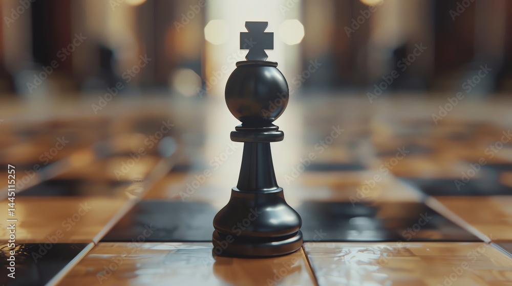 Aufkleber 3d rendering of a black chess pawn on a chessboard. the pawn is in the foreground and is in focus. t