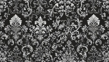 Elegant black & white damask seamless pattern  Intricate floral swirls & scrolls , black, classic