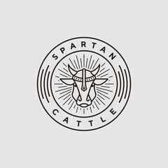 Cow spartan and gladiator helmet emblem logo design template inspiration