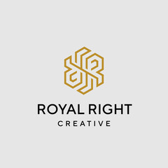 Initial letter RR with hexagon logo design gold template inspiration