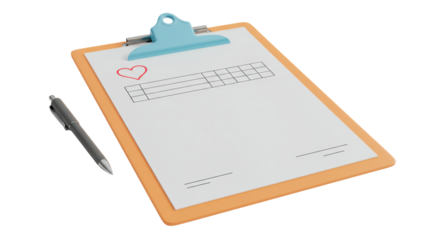 Isolated Clipboard with Pen and Heart