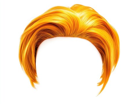 yellow hair wig on a white background, haircut with a side part and a sleek style