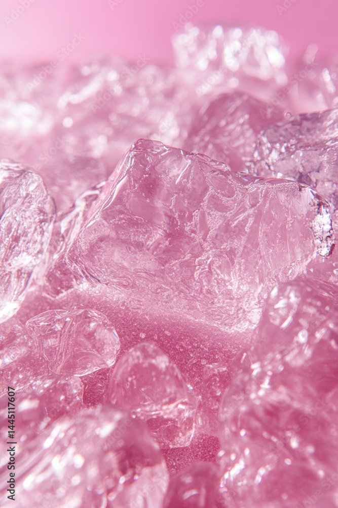Poster sparkling close up of refreshing ice cubes reflecting pink light captures a cool frozen mood abstrac